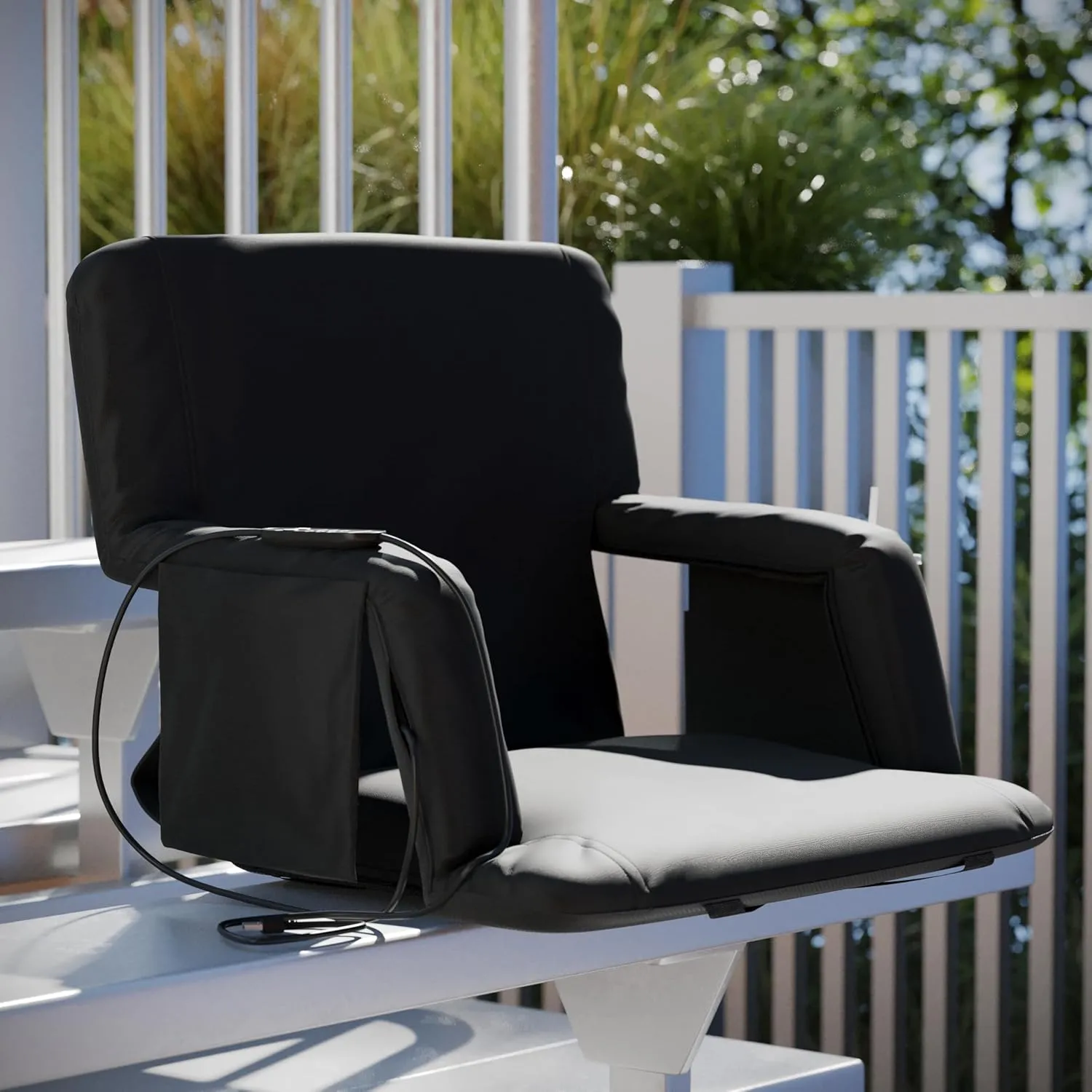 Flash Furniture Malta Heated Stadium Seat with Back Support, 6 Recline Positions, Portable Chair with Backpack Straps, USB Battery Pack Not Included, Black