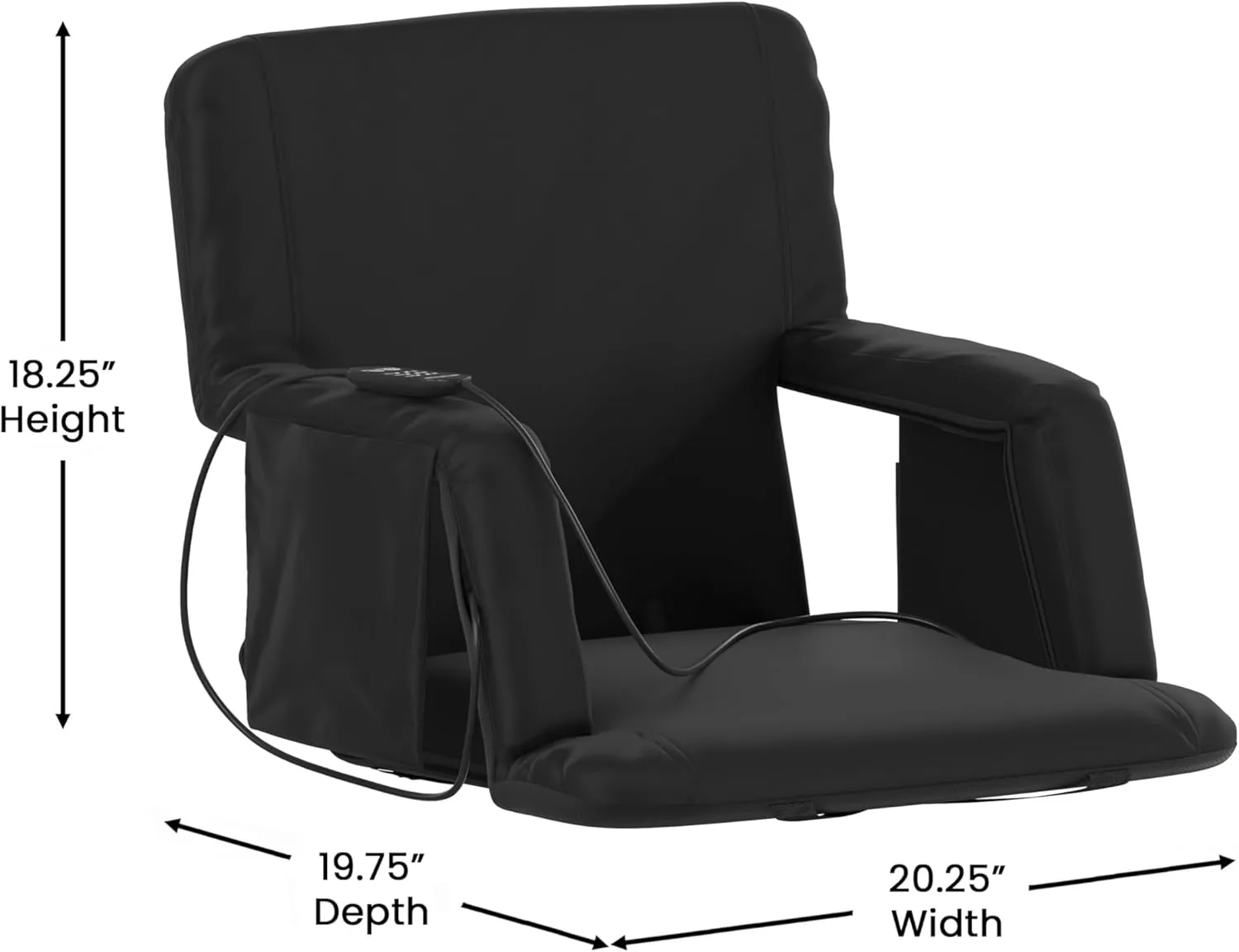 Flash Furniture Malta Heated Stadium Seat with Back Support, 6 Recline Positions, Portable Chair with Backpack Straps, USB Battery Pack Not Included, Black
