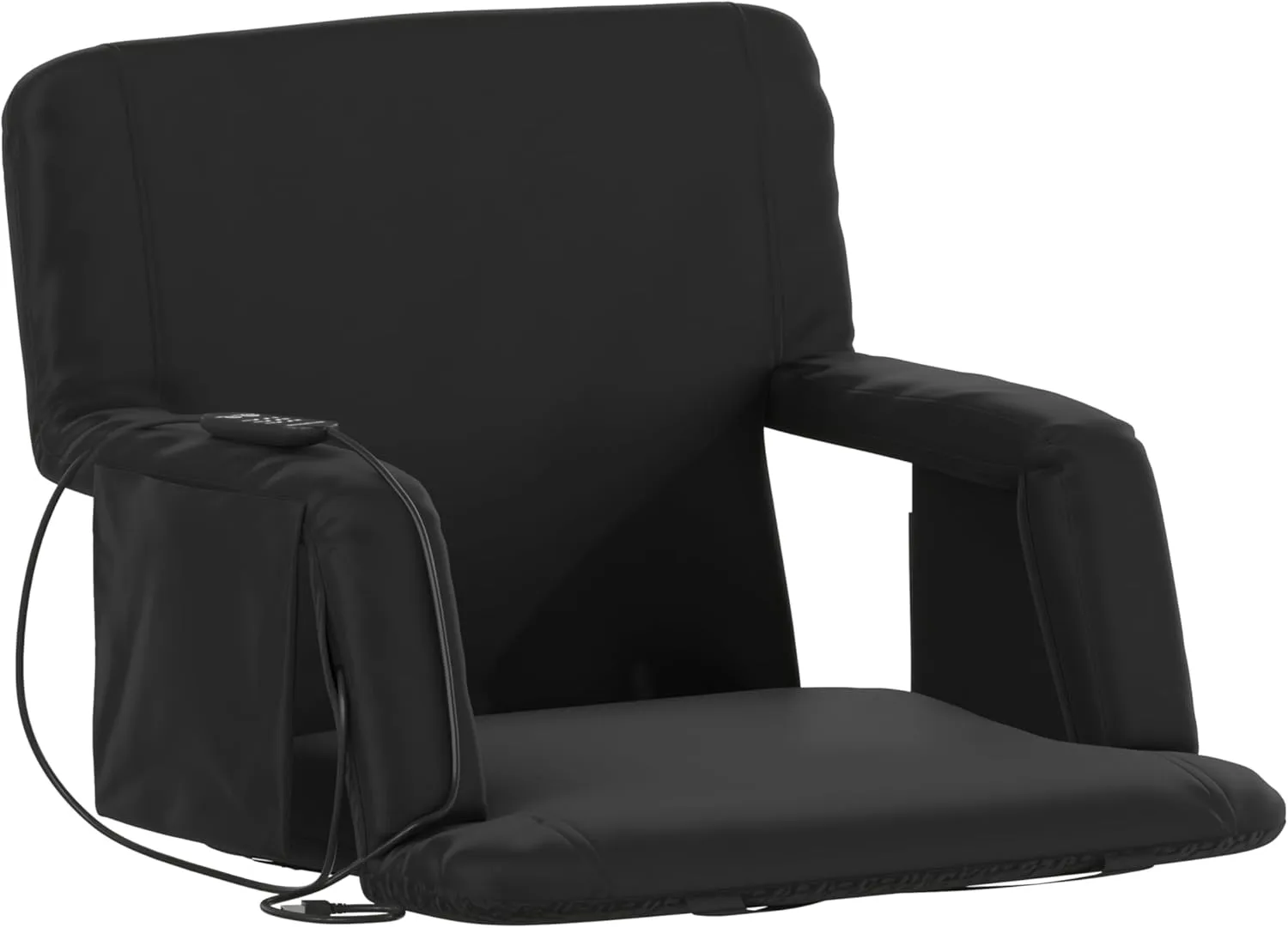 Flash Furniture Malta Heated Stadium Seat with Back Support, 6 Recline Positions, Portable Chair with Backpack Straps, USB Battery Pack Not Included, Black