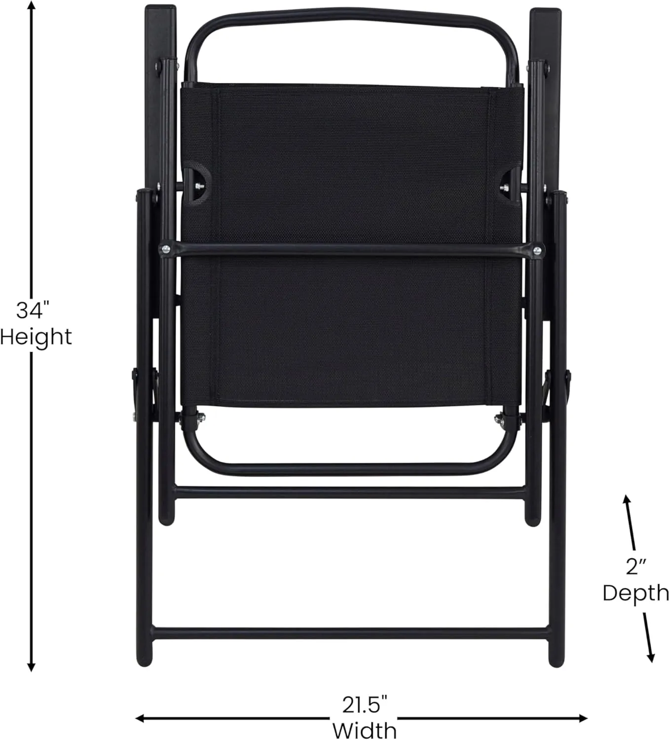 Flash Furniture Mystic Folding Patio Sling Chairs, Outdoor Textilene Lawn Chairs with Armrests, Set of 2, Black