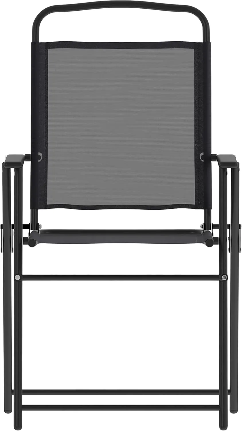Flash Furniture Mystic Folding Patio Sling Chairs, Outdoor Textilene Lawn Chairs with Armrests, Set of 2, Black