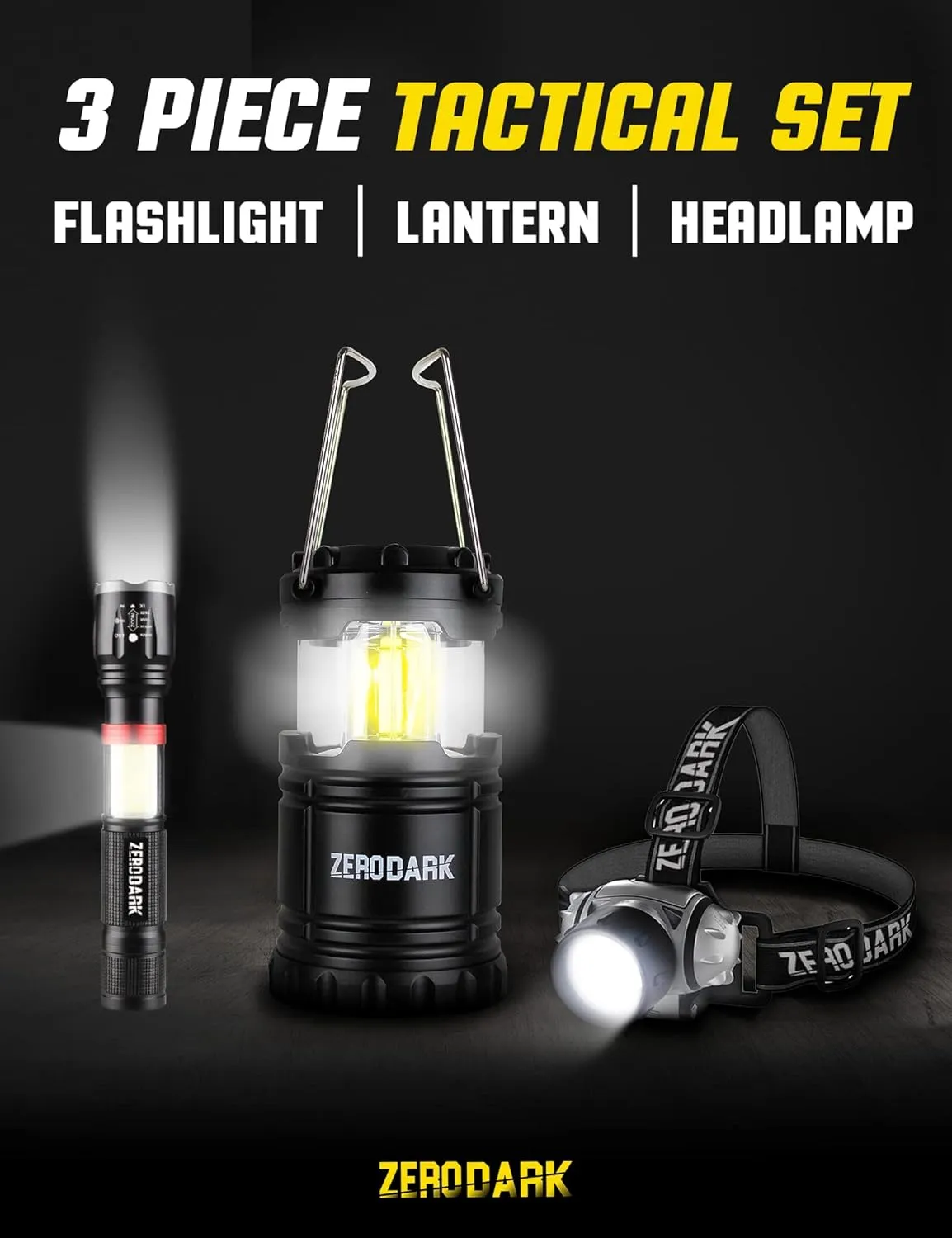 Flashlights Headlamp Lantern 3-Piece Set, Flashlight   Head Lamp   Camping Lantern Battery Powered LED High Lumens Camping Lights flashlights for Emergencies