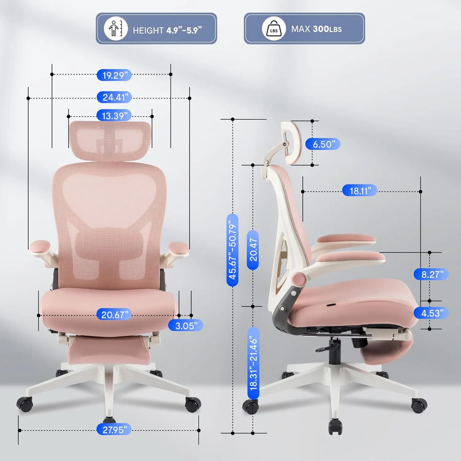 FLEXISPOT Foldex Ergonomic Office Chair, Folding Chair for Small Spaces with Lumbar Support, Flip-up Armrests, 3D Headrest, Desk Chairs with Footrest for Work,Video Game,Gift (Foam Seat, Pink)