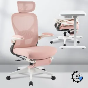 FLEXISPOT Foldex Ergonomic Office Chair, Folding Chair for Small Spaces with Lumbar Support, Flip-up Armrests, 3D Headrest, Desk Chairs with Footrest for Work,Video Game,Gift (Foam Seat, Pink)