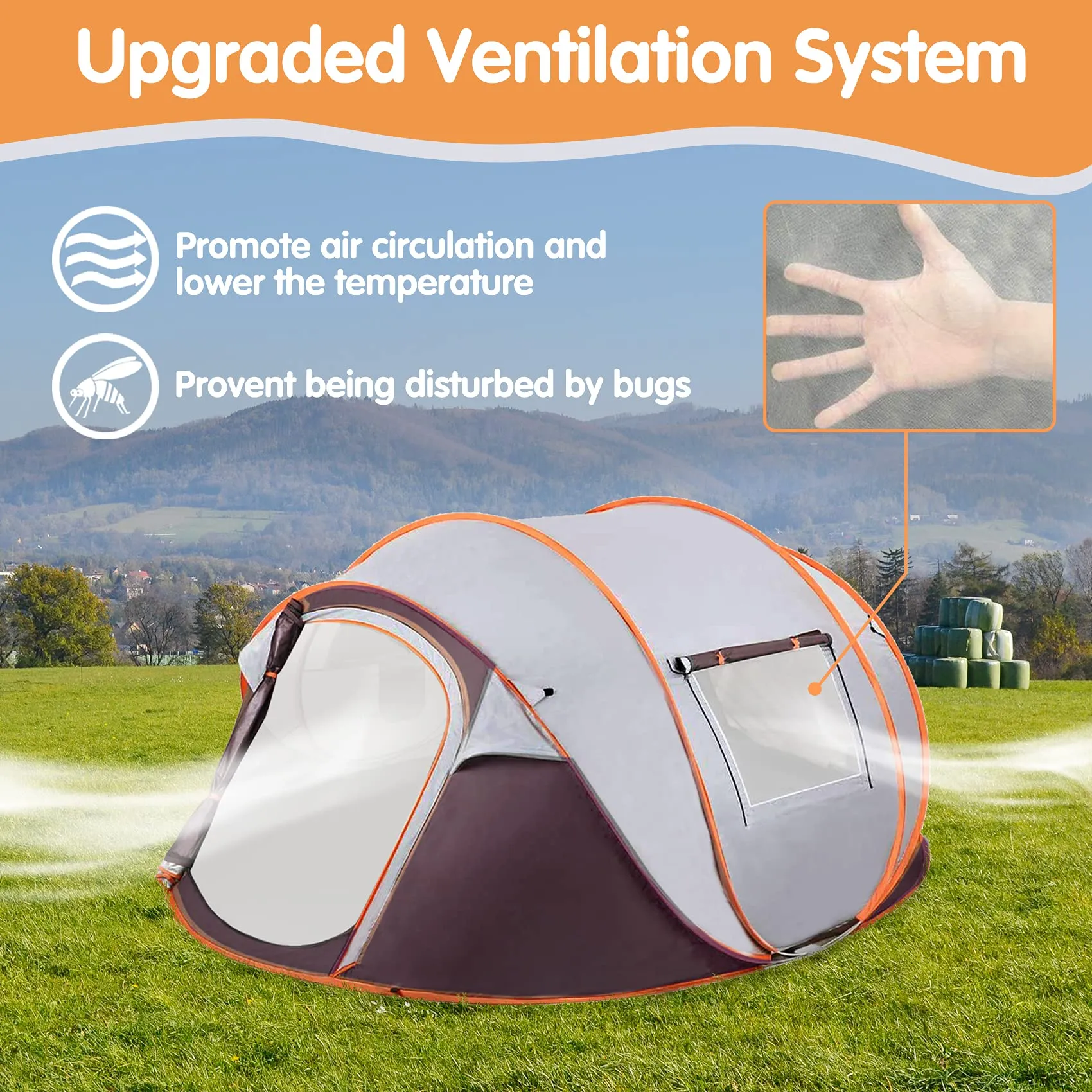 FLYVER Pop up Camping Tents, Upgraded 3-8 Person Double Layer Family Dome Tent, Waterproof Automatic Instant Tent with Doors Windows for Backpacking Hiking Beach
