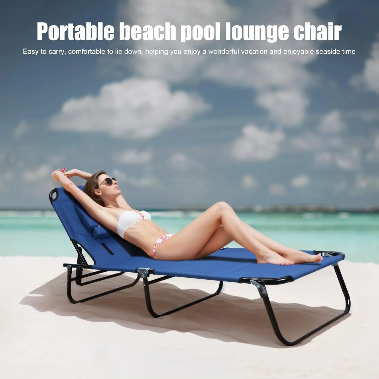 Foldable Camping Cot, Reclining Folding Chaise for Indoor Outdoor Travel Heavy Duty Summer Lounger Chair with Face Hole Height Adjustable, Sunbathing Chair for Patio, Poolside, Lawn, Beach