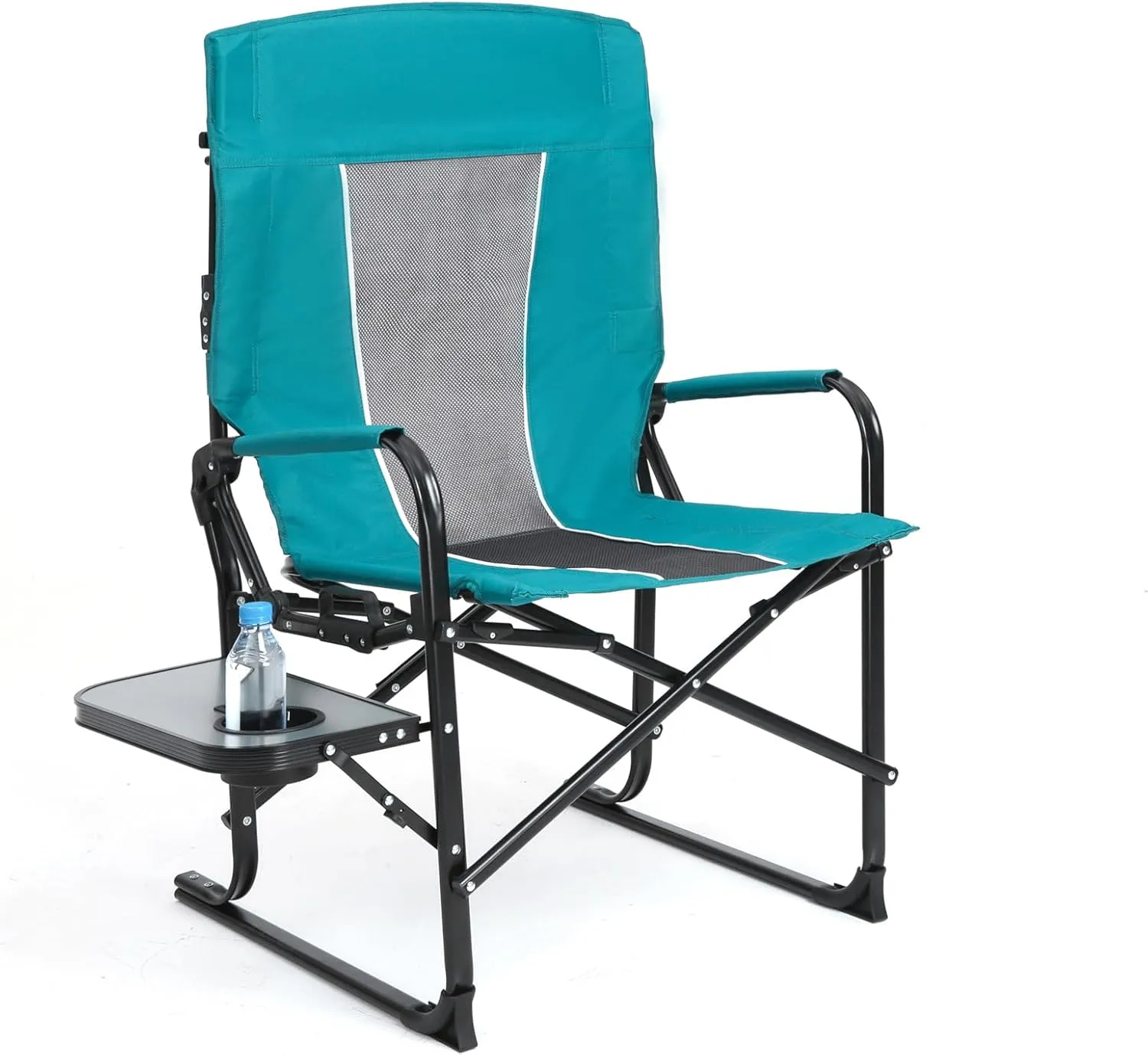 Foldable Directors Chair, Heavy Duty Outdoor Camping Chair with Side Table and Pocket,Oversized Rocking Lawn Chair for Fishing,Beach,Sport Events (Blue)