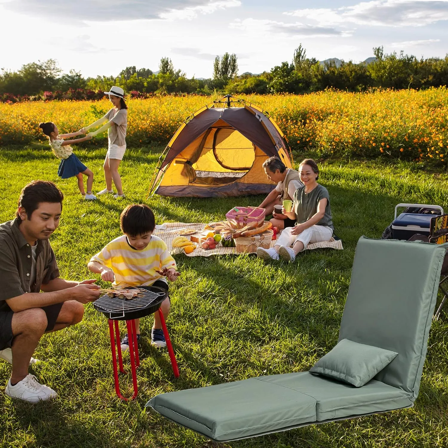Foldable Portable Chair with Fourteen-Position Adjustable Recliner, Lightweight for Outdoor Travel, Picnic, BBQ, Black