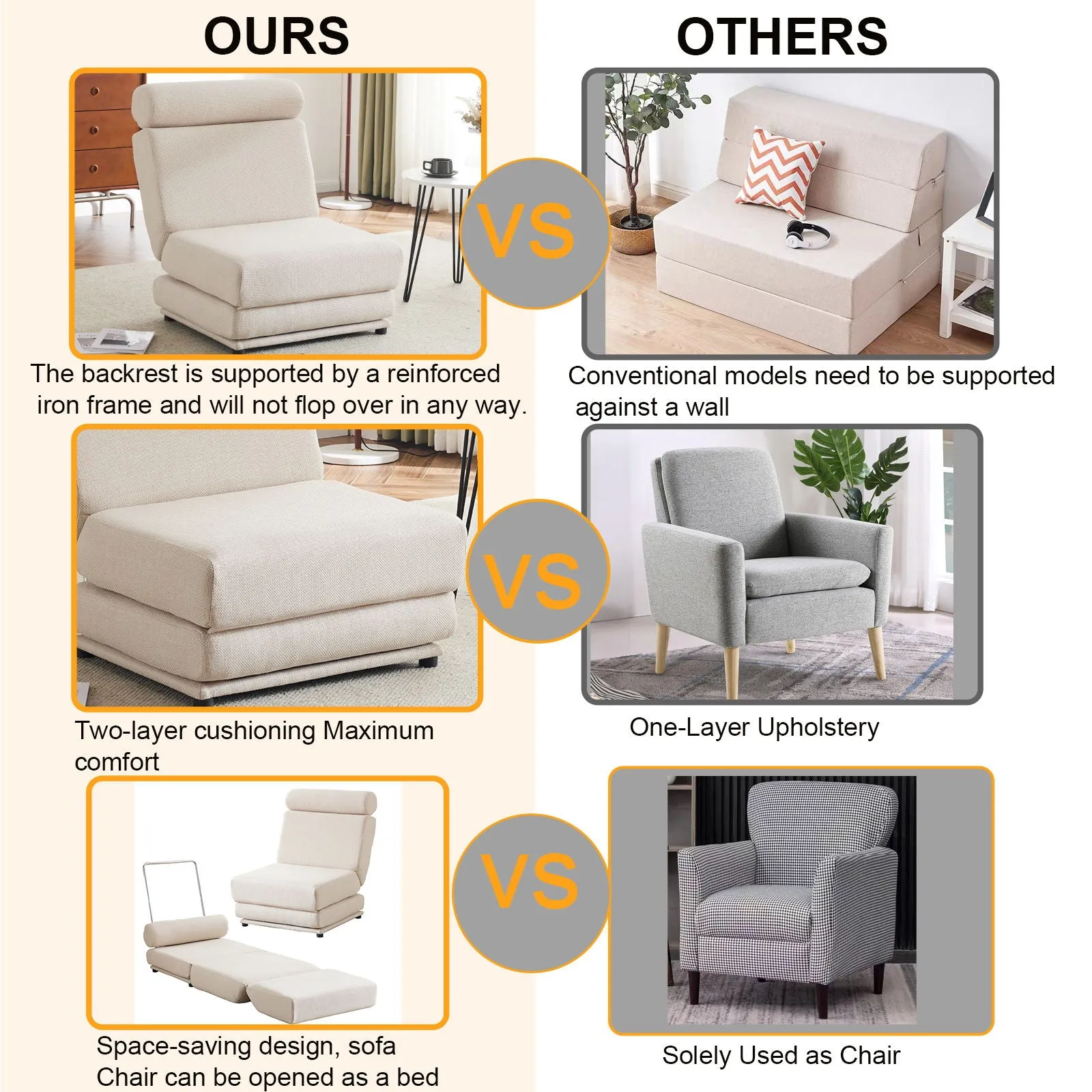 Foldable Single Chair Sofa Bed With Pillow, Easy To Store, Breathable And Wearable Linen