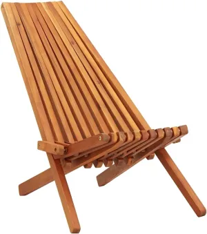Foldable Solid Acacia Wood Lounge Chair Brown 22.8x37.4x30.3 Inch Weather-Resistant Outdoor Indoor Patio Furniture for Backyard, Beach, Camping