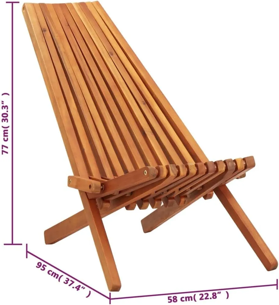 Foldable Solid Acacia Wood Lounge Chair Brown 22.8x37.4x30.3 Inch Weather-Resistant Outdoor Indoor Patio Furniture for Backyard, Beach, Camping