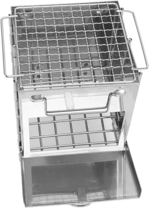 Foldable Stainless Steel Mini BBQ Grill Camping Wood Stove, Mini BBQ Grill for Outdoor Cooking, Portable Cookware, Integrated for Warm Outdoor Picnic