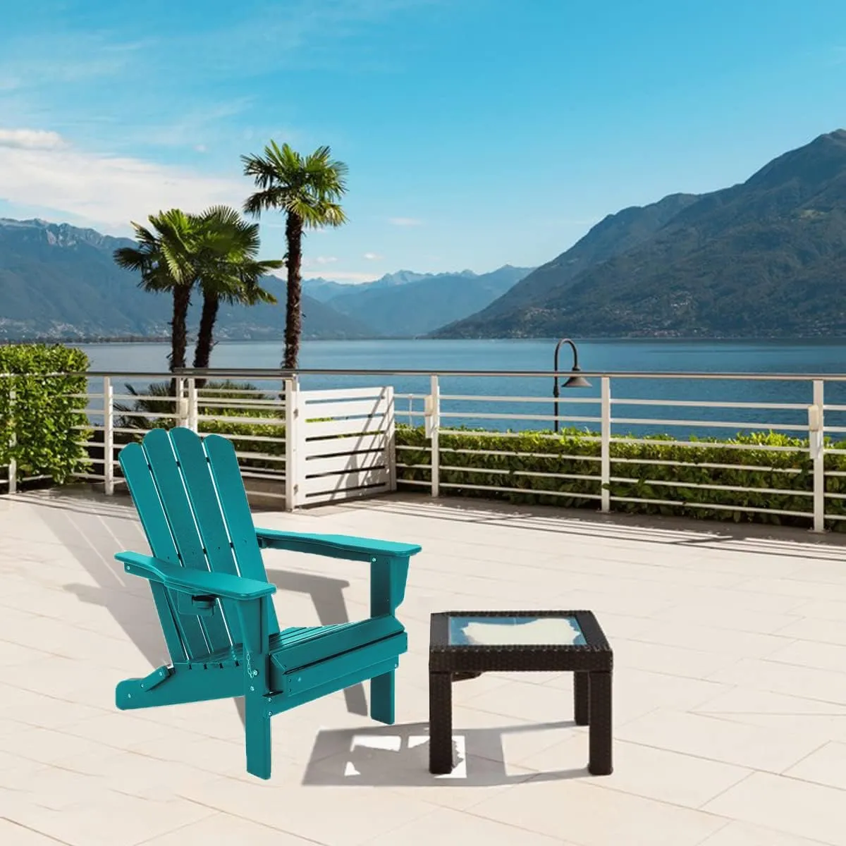 Folding Adirondack Plastic Outdoor Patio HDPE Weather Resistant Fire Pit Chairs for Deck Backyard Lawn Garden, Extra Large, Blue