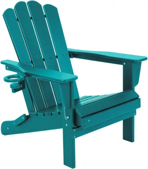 Folding Adirondack Plastic Outdoor Patio HDPE Weather Resistant Fire Pit Chairs for Deck Backyard Lawn Garden, Extra Large, Blue