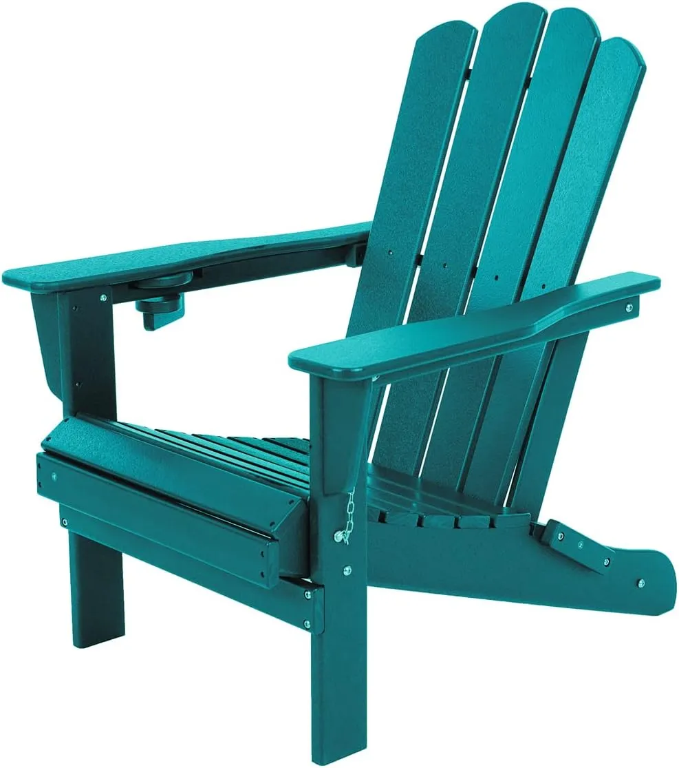 Folding Adirondack Plastic Outdoor Patio HDPE Weather Resistant Fire Pit Chairs for Deck Backyard Lawn Garden, Extra Large, Blue