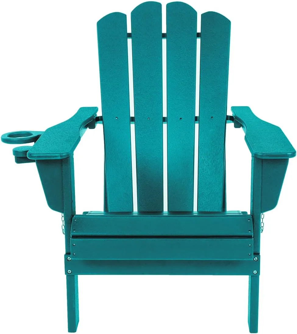 Folding Adirondack Plastic Outdoor Patio HDPE Weather Resistant Fire Pit Chairs for Deck Backyard Lawn Garden, Extra Large, Blue