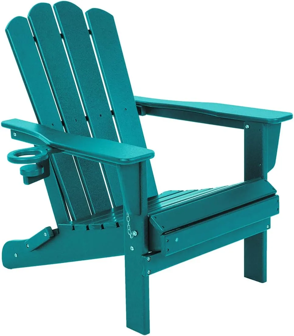 Folding Adirondack Plastic Outdoor Patio HDPE Weather Resistant Fire Pit Chairs for Deck Backyard Lawn Garden, Extra Large, Blue
