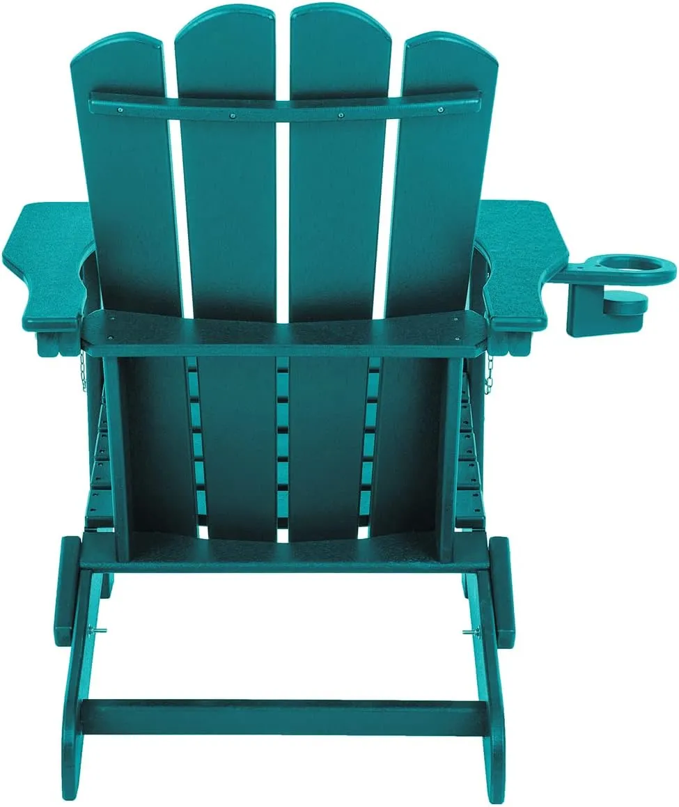 Folding Adirondack Plastic Outdoor Patio HDPE Weather Resistant Fire Pit Chairs for Deck Backyard Lawn Garden, Extra Large, Blue
