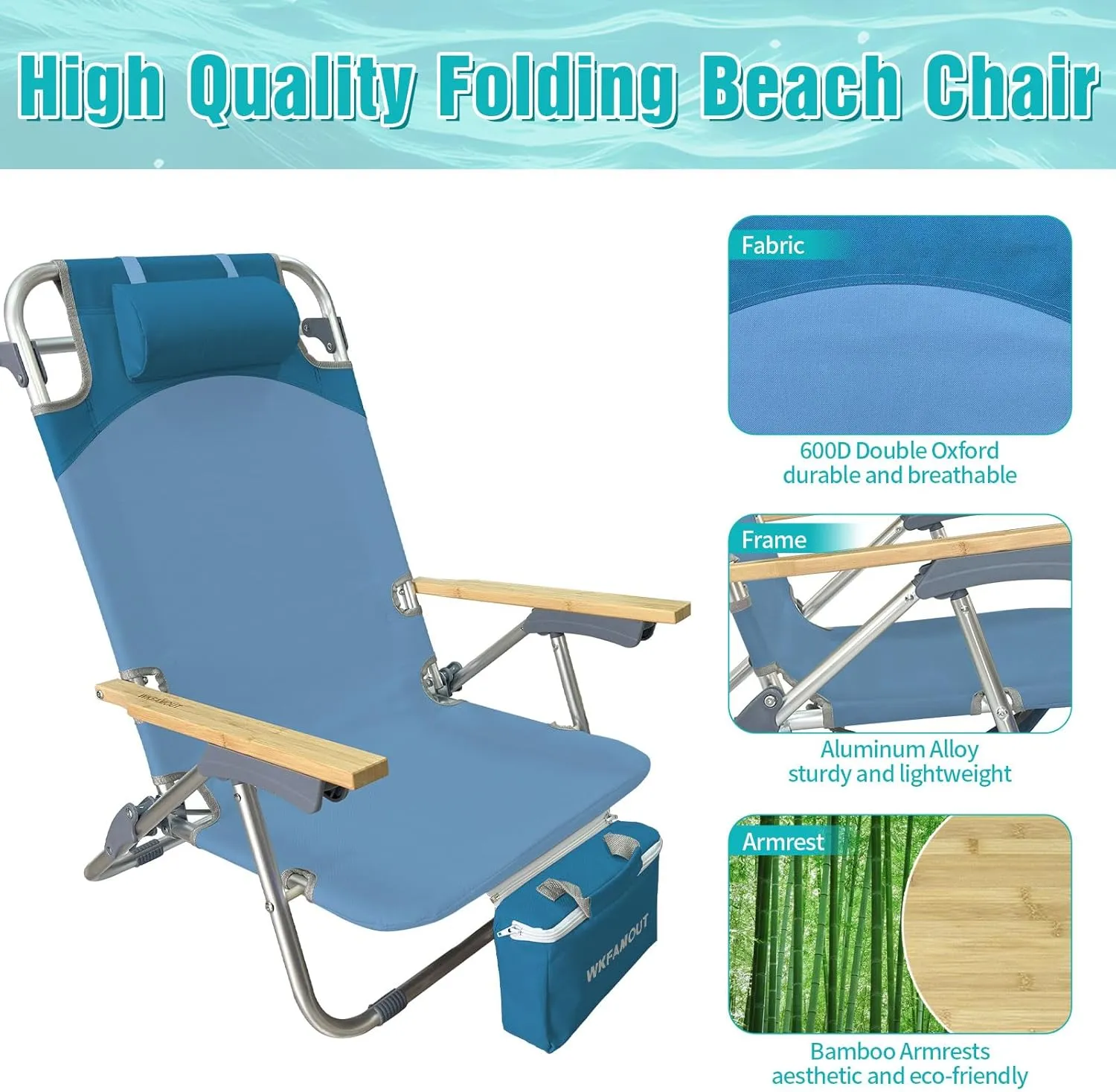 Folding Backpack Beach Chair 2 Pack Aluminum 5-Position with Samll Camping Table Bamboo Lay Flat Lounge Chair Outdoor for Adults with Insulated Cooler Bag