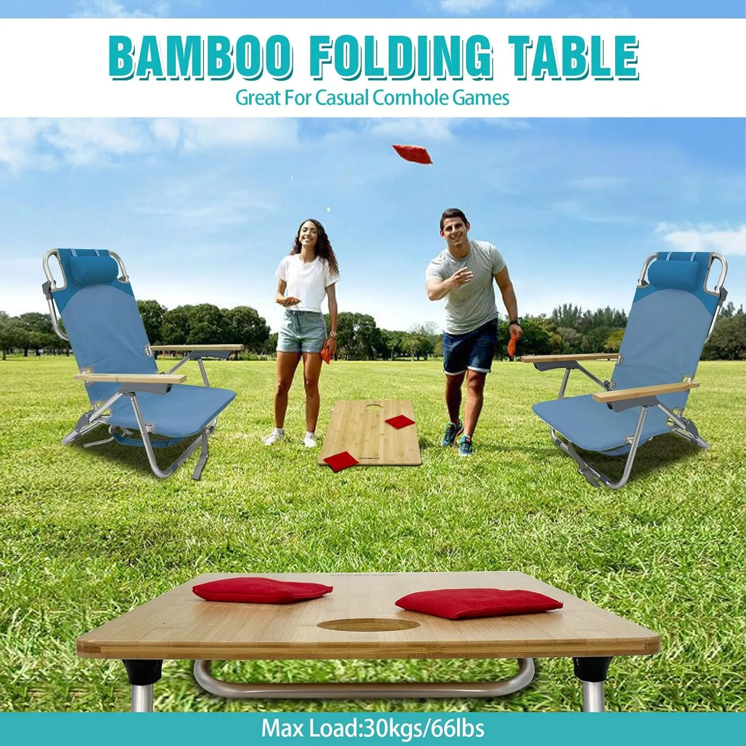 Folding Backpack Beach Chair 2 Pack Aluminum 5-Position with Samll Camping Table Bamboo Lay Flat Lounge Chair Outdoor for Adults with Insulated Cooler Bag