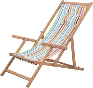 Folding Beach Chair Fabric and Wooden Frame Multicolor Lawn Chairs