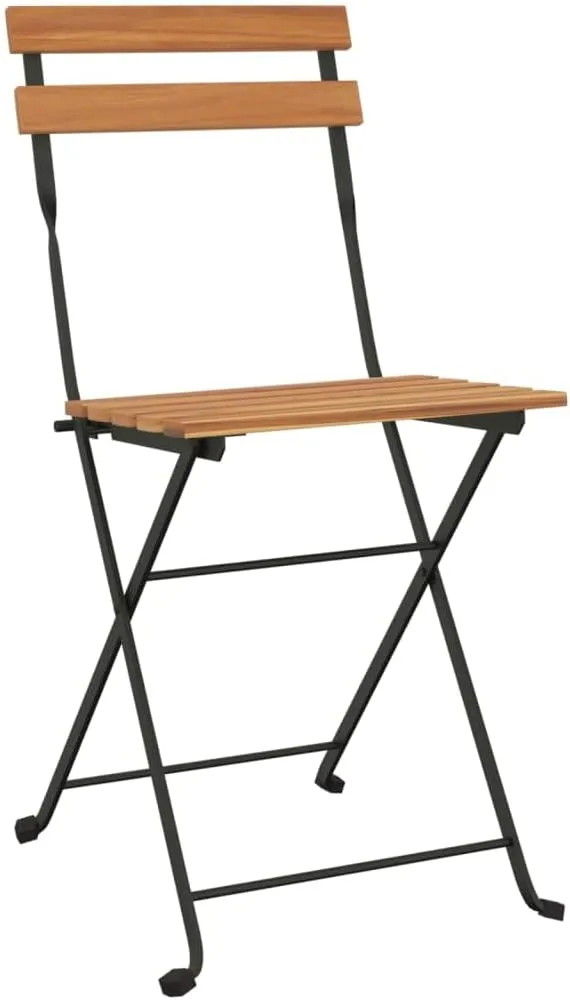 Folding Bistro Chairs 2 pcs Solid Teak Wood & Powder-Coated Steel Patio Chairs Folding Design for Outdoor Garden, Terrace, Dining, Lawn & Beach Use, Stable & Durable