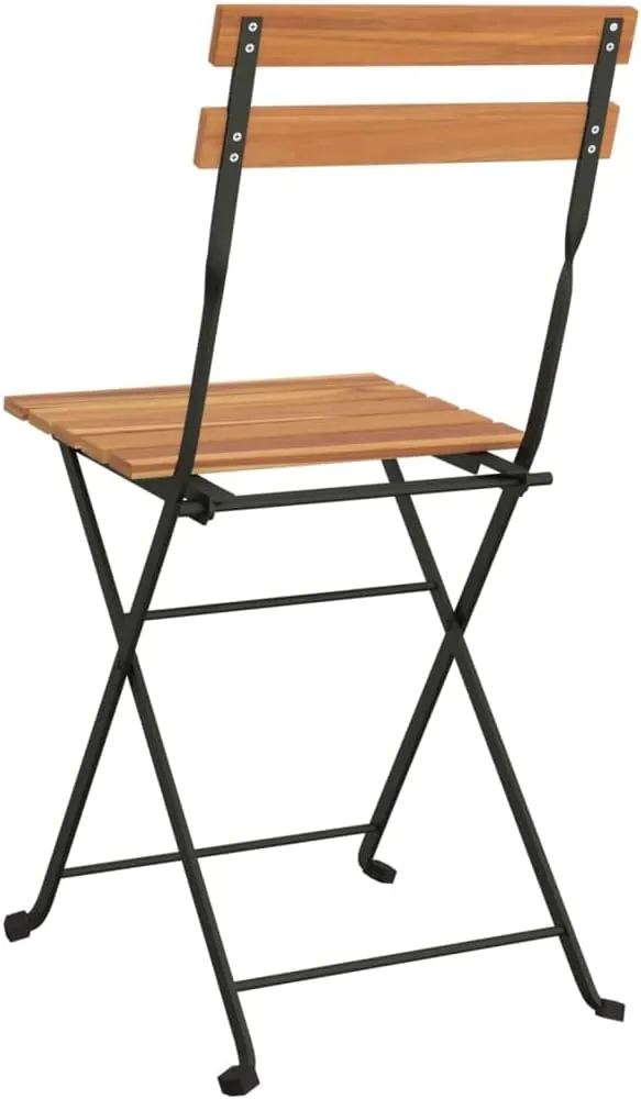 Folding Bistro Chairs 2 pcs Solid Teak Wood & Powder-Coated Steel Patio Chairs Folding Design for Outdoor Garden, Terrace, Dining, Lawn & Beach Use, Stable & Durable
