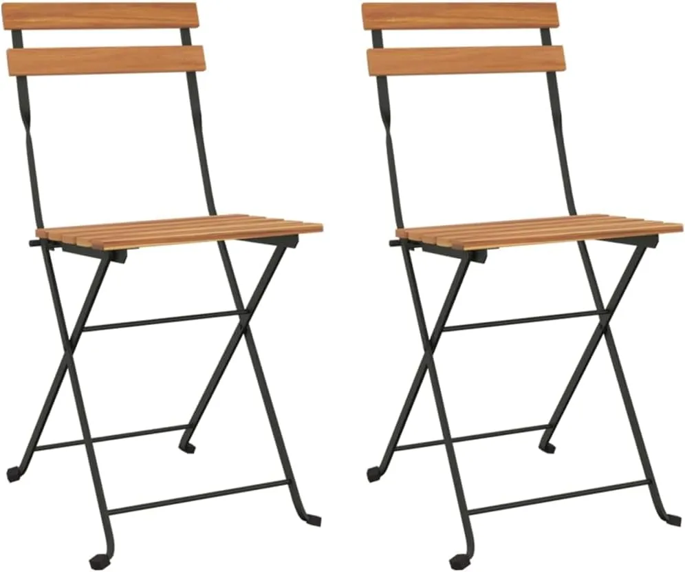 Folding Bistro Chairs 2 pcs Solid Teak Wood & Powder-Coated Steel Patio Chairs Folding Design for Outdoor Garden, Terrace, Dining, Lawn & Beach Use, Stable & Durable