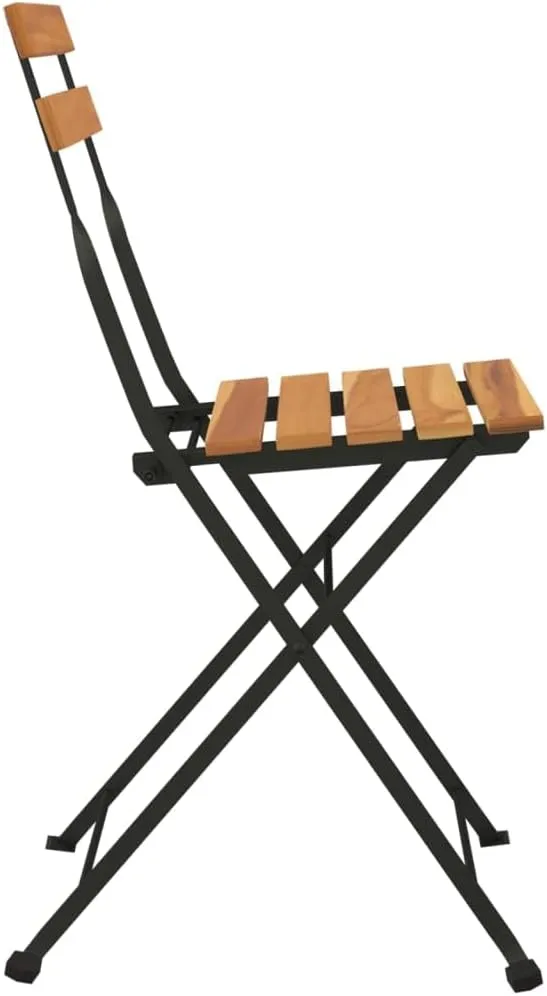 Folding Bistro Chairs 2 pcs Solid Teak Wood & Powder-Coated Steel Patio Chairs Folding Design for Outdoor Garden, Terrace, Dining, Lawn & Beach Use, Stable & Durable