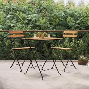 Folding Bistro Chairs 2 pcs Solid Teak Wood & Powder-Coated Steel Patio Chairs Folding Design for Outdoor Garden, Terrace, Dining, Lawn & Beach Use, Stable & Durable