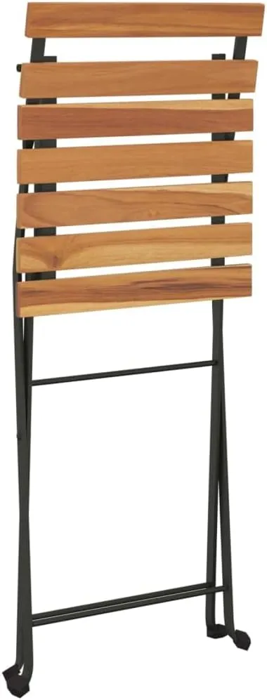 Folding Bistro Chairs 2 pcs Solid Teak Wood & Powder-Coated Steel Patio Chairs Folding Design for Outdoor Garden, Terrace, Dining, Lawn & Beach Use, Stable & Durable