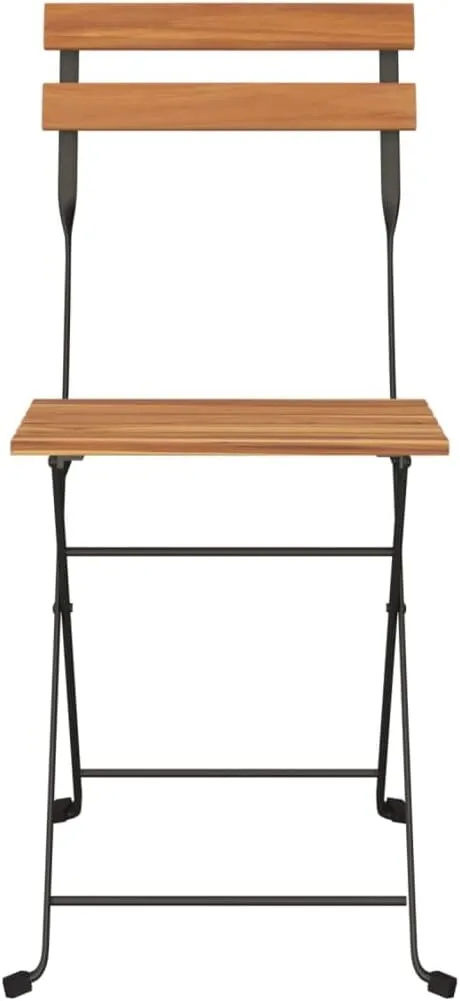 Folding Bistro Chairs 2 pcs Solid Teak Wood & Powder-Coated Steel Patio Chairs Folding Design for Outdoor Garden, Terrace, Dining, Lawn & Beach Use, Stable & Durable