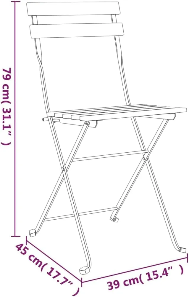 Folding Bistro Chairs 2 pcs Solid Teak Wood & Powder-Coated Steel Patio Chairs Folding Design for Outdoor Garden, Terrace, Dining, Lawn & Beach Use, Stable & Durable