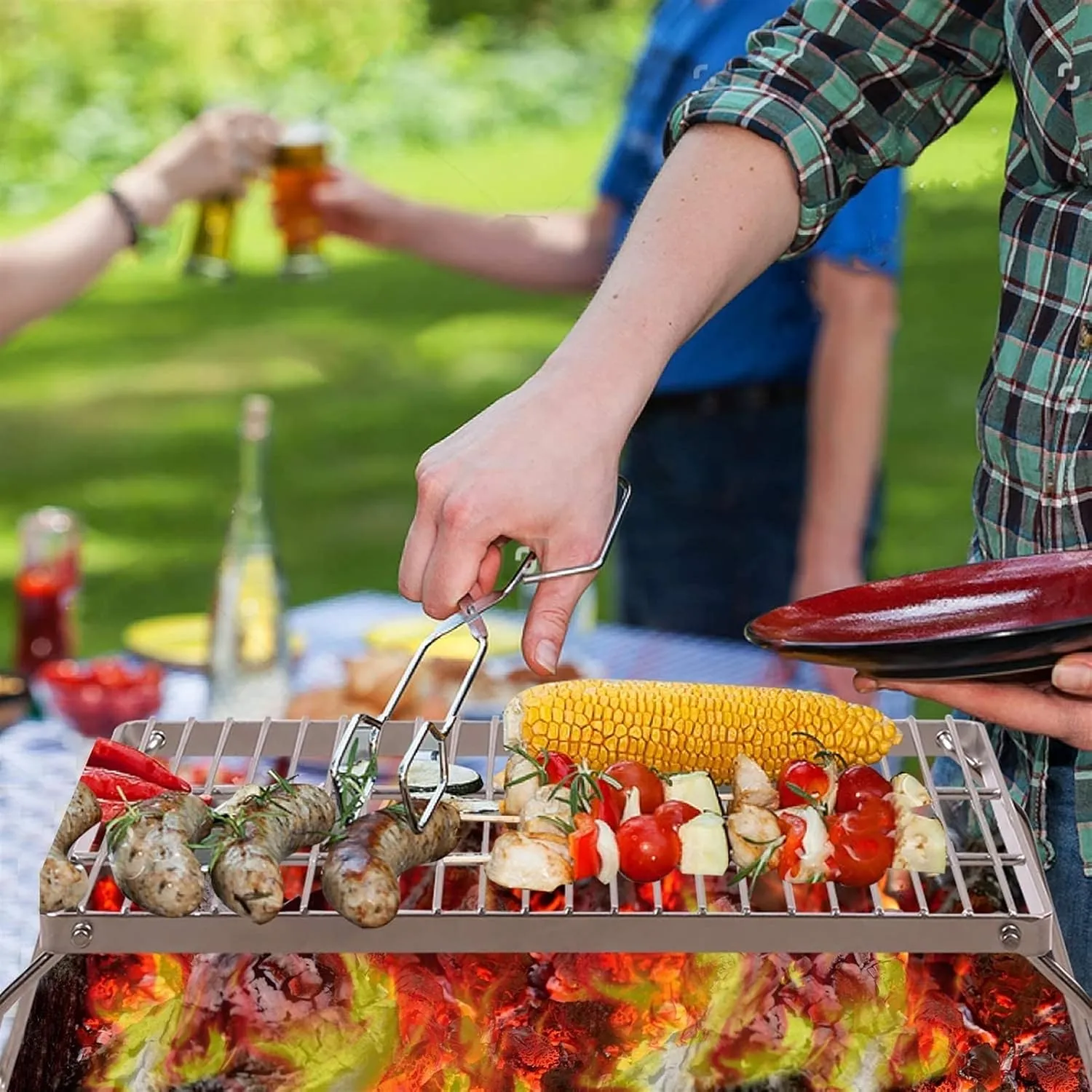 Folding Campfire Grill 304 Stainless Steel Grate, Heavy Duty Portable Camping Grill with Legs Carrying Bag (Color : Large)