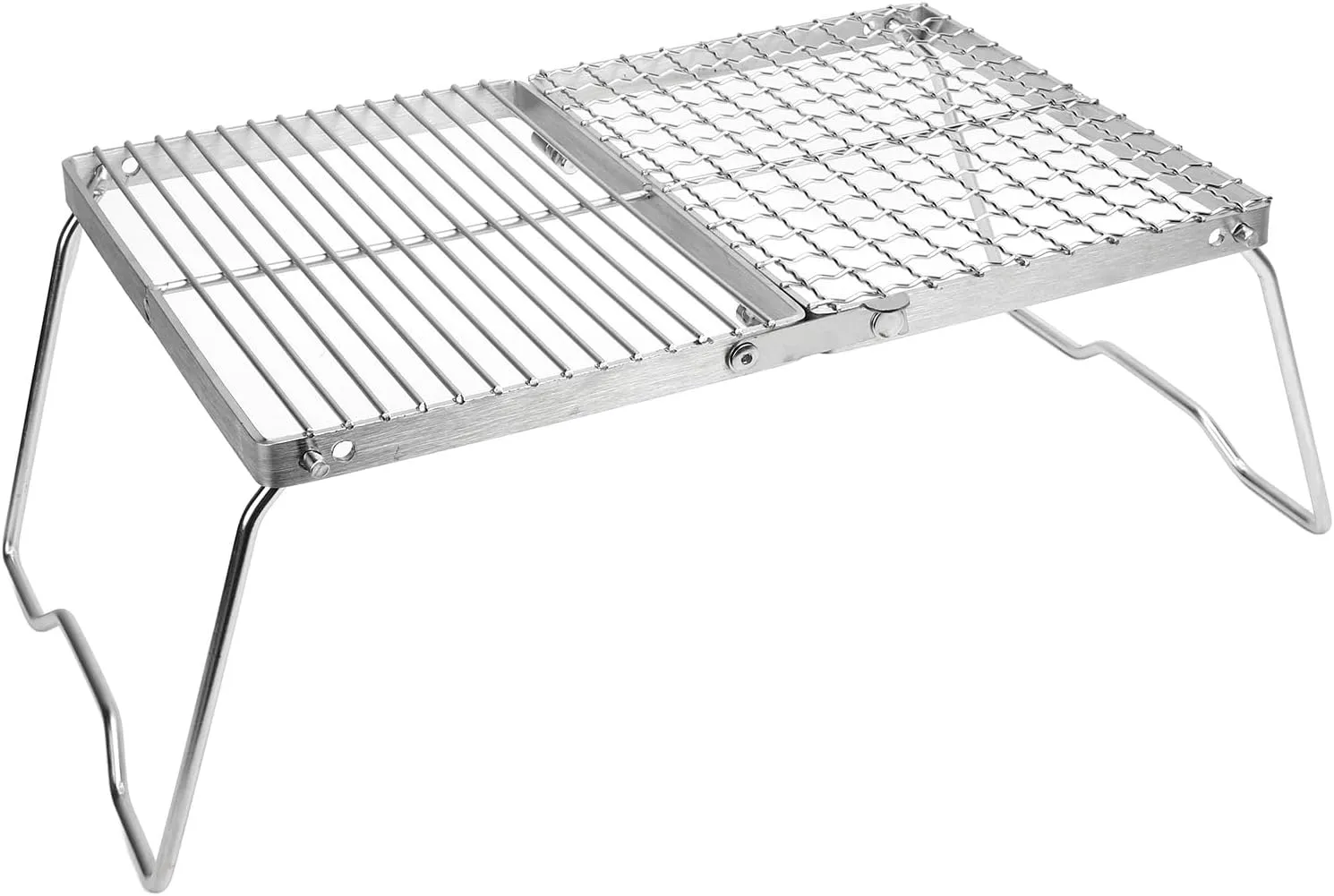 Folding Campfire Grill, 304 Stainless Steel Mesh Grate with Folding Legs, Portable BBQ Grill Camping Grates, Camp Fire Cooking Equipment for Outdoor Cooking Backpacking Picnics