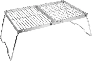 Folding Campfire Grill, 304 Stainless Steel Mesh Grate with Folding Legs, Portable BBQ Grill Camping Grates, Camp Fire Cooking Equipment for Outdoor Cooking Backpacking Picnics