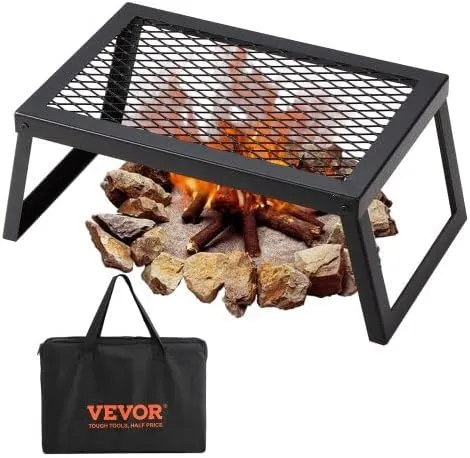 Folding Campfire Grill, Heavy Duty Steel Mesh Grate, 18" Portable Camping Grates Over Fire Pit, Camp Fire Cooking Equipment with Legs Carrying Bag, Grilling Rack for Outdoor Open Flame Cooking
