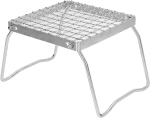 Folding Campfire Grill, Portable Camping Grill Grate with Foldable Legs, 304 Stainless Steel Portable Grid Ultra Light Campfire Stand for Hiking, Picnic, Backpacking, Outdoor