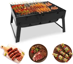 Folding Camping Campfire Grill,Barbecue Desk Outdoor Stainless Steel Charcoal Grill for Outdoor Cooking, Bonfire, Patio, Backyard (L)