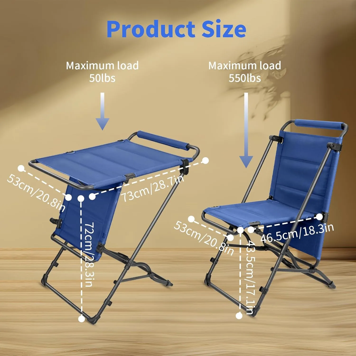 Folding Camping Chair Outdoor Folding Table Heavy Duty Furniture Support Adults up to 550lbs Fit for Household, Indoor and Outdoor Adventures, Tailgating, Fishing(Dark Blue)