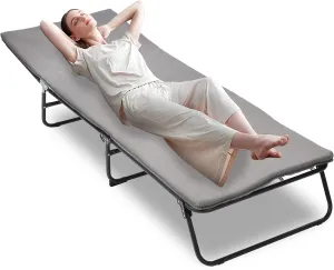 Folding Camping Cot for Adults, 5-Angle Adjustable Camping Cot Outdoor Camping Bed with Carry Bag,1200 D Layer Oxford Travel Portable Camp Cots for Hiking, Beach, Office Nap (Grey)