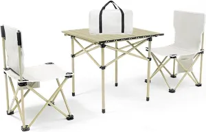 Folding Camping Table Outdoor and Chair Set, The Aluminum Alloy Camping Picnic Table Bears 100kg, Roll-up Table Top for Easy Storage