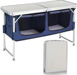 Folding Camping Table,4 Ft Aluminum Table with Adjustable Legs & Storage,Portable Camp Kitchen Table for Outdoor Travel Beach,Backyards,BBQ,Party and Picnic