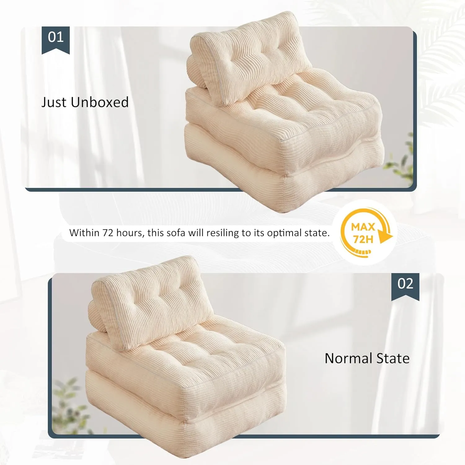 Folding Chair Bed, Futon Sofa, Floor Couch for Adults Chair for Living Room, Lounge Sofa, Convertible Sofa Bed, Small Couches for Small Spaces, Beige