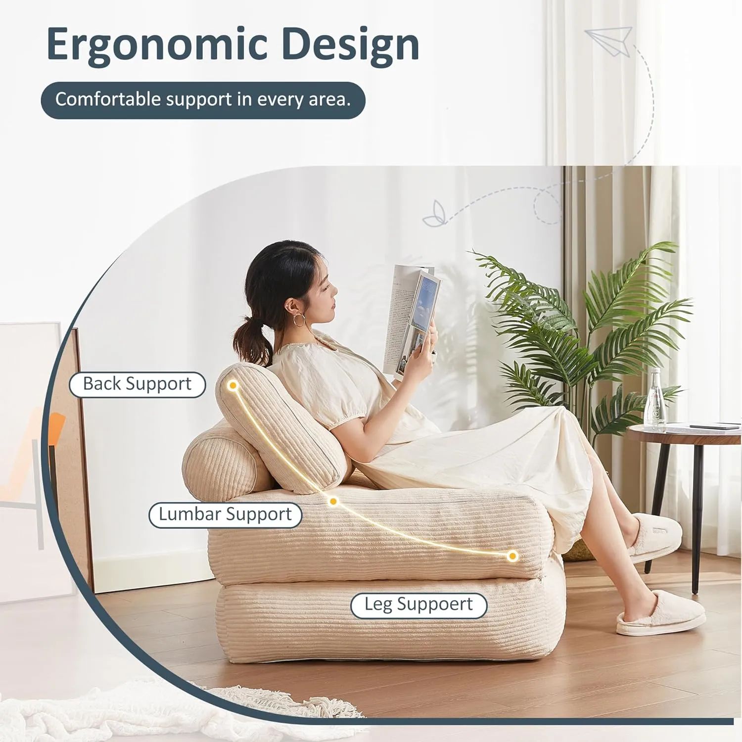 Folding Chair Bed, Futon Sofa, Floor Couch for Adults Chair for Living Room, Lounge Sofa, Convertible Sofa Bed, Small Couches for Small Spaces, Beige