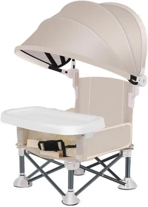 Folding Chairs for Outside Inside, Portable Booster Seat for Table Camping Chairs with Tray & Canopy Travel Essentials, Sun Protection Outdoor Foldable Chair Housewarming Gifts