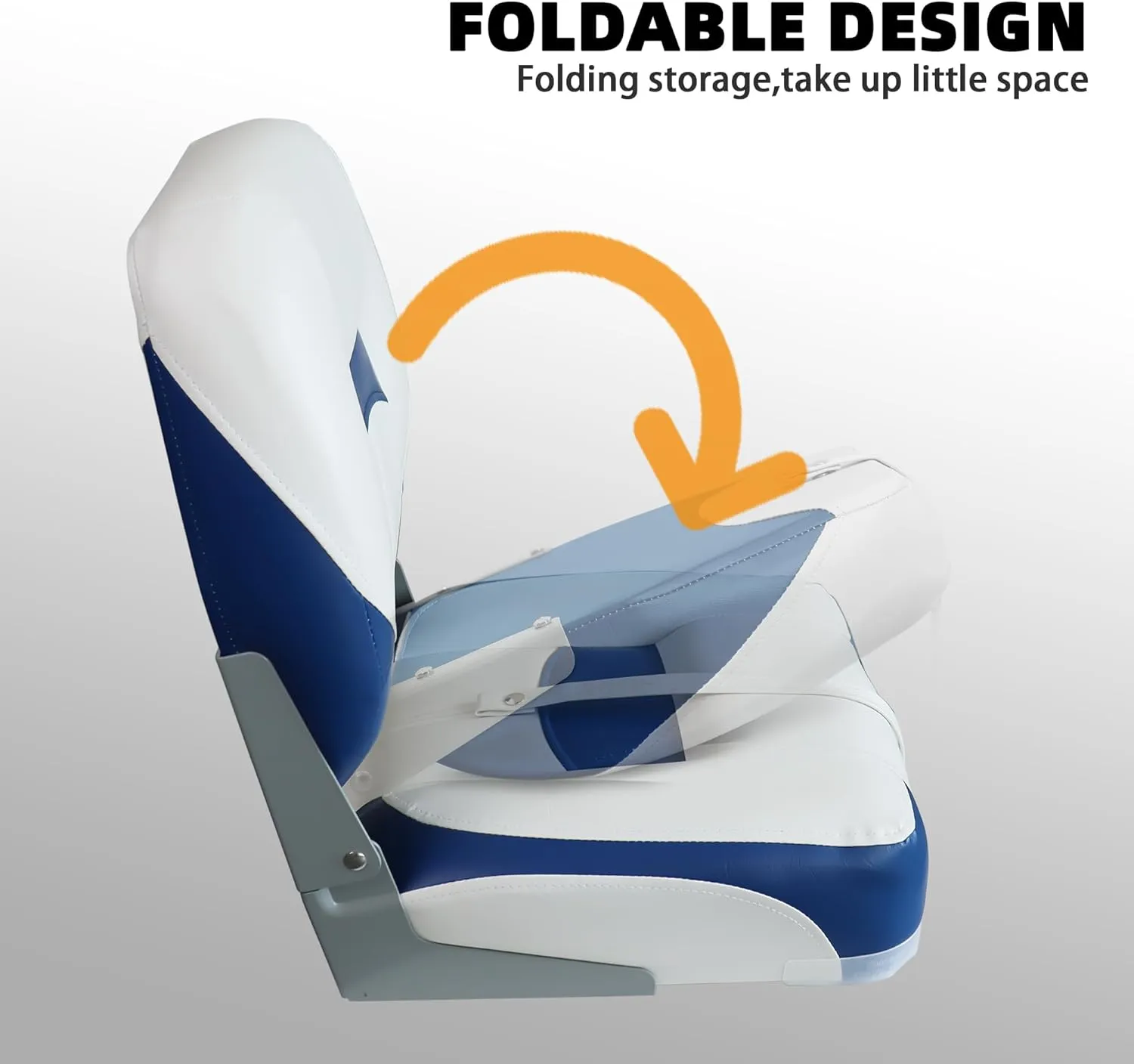Folding Fishing Boat Seats Low Back 2 Pack, Waterproof Boat Captain Chairs, Stainless Steel Screws Included, Blue and White