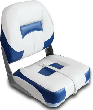 Folding Fishing Boat Seats Low Back 2 Pack, Waterproof Boat Captain Chairs, Stainless Steel Screws Included, Blue and White