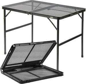 Folding Grill Table: 3x2 Ft Portable Camping Table, Lightweight Height Adjustable Metal Table with Mesh Desktop and Carrying Handle,Portable Grill Table for Camping, Picnic, Beach and BBQ