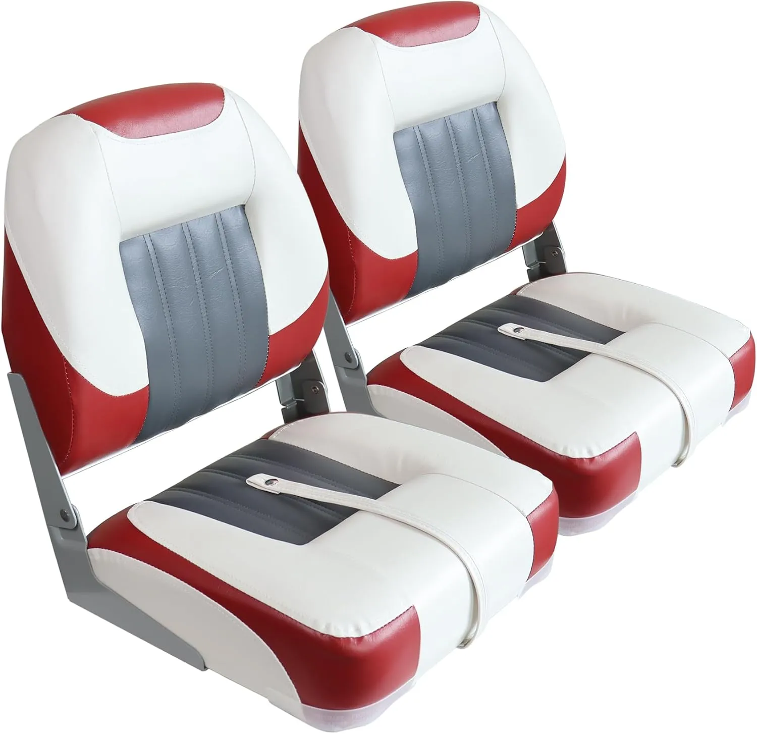 Folding Low Back Boat Seats 2 Pack, Waterproof Boat Captain Chairs, 4 Mounting Screws Included(Red&Gray&White)